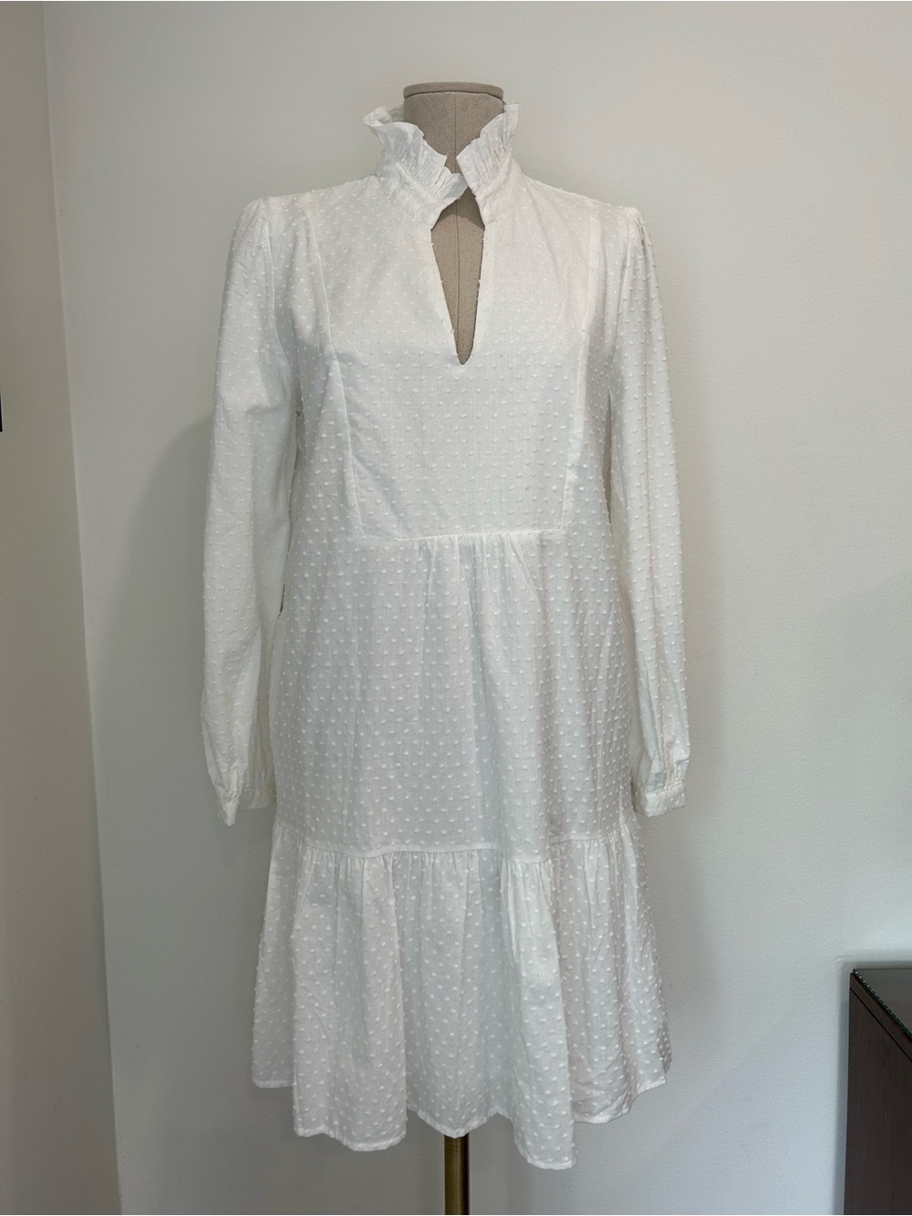 TUCKERNUCK - White Swiss Dot Tiered Cotton Long Puff Sleeve Dress Size S - Picture 6 of 16